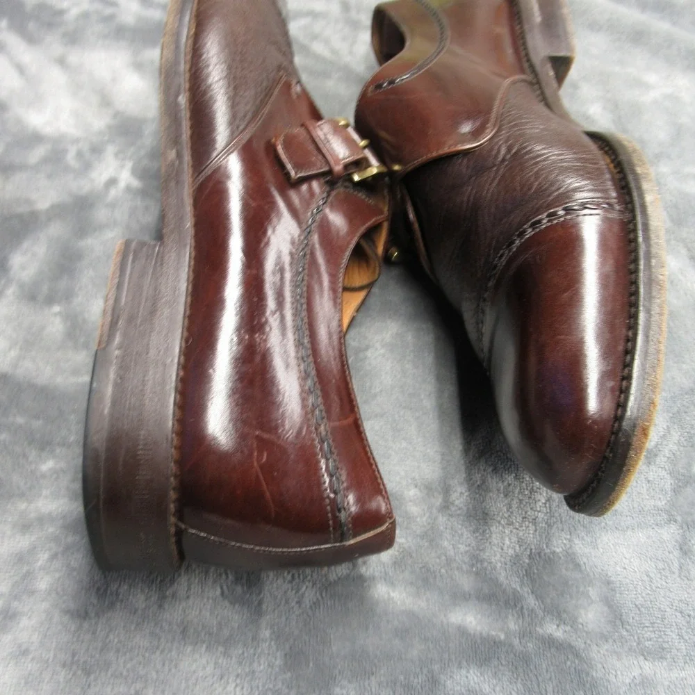 Miguel Angel Monk Strap Shoes Men 9 Brown Leather Dress Cap Oxford Spain Formal